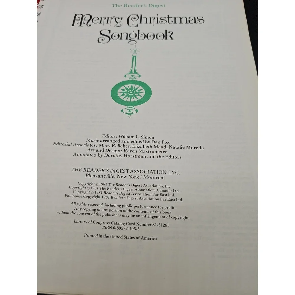 The Reader's Digest Merry Christmas Songbook - 1981 Hardcover GG